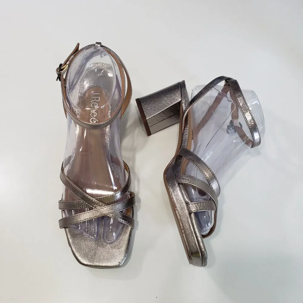 Like New J. Renee Women's Open Toe Silver 3